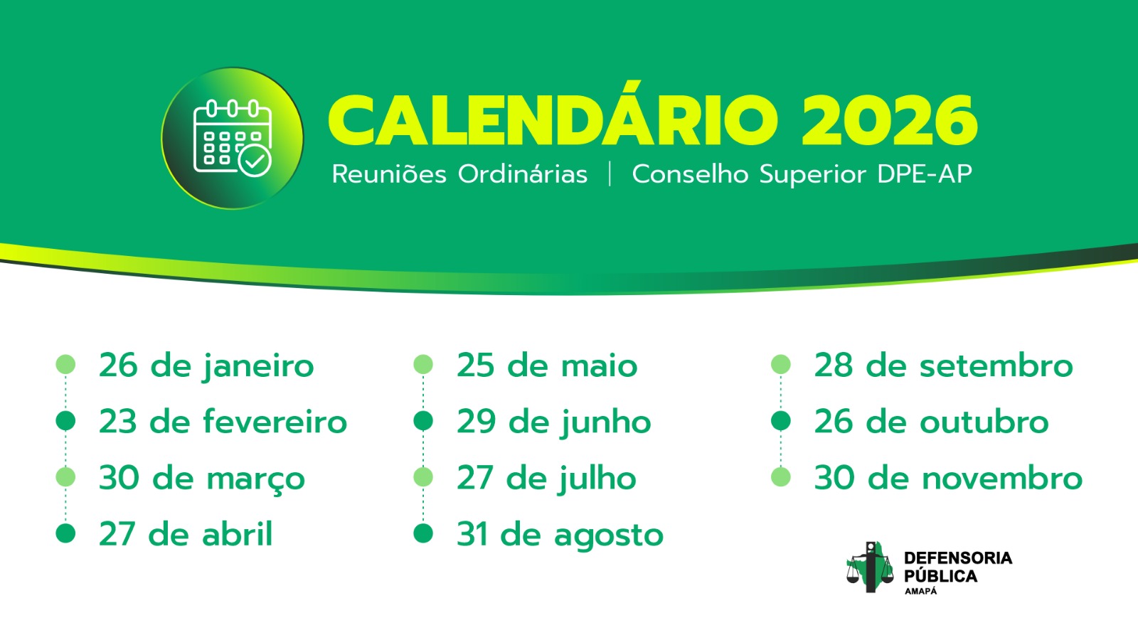 Calendario de reuniões do conselho superior